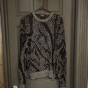 New Era Black and Gray Patterned Crewneck Sweater